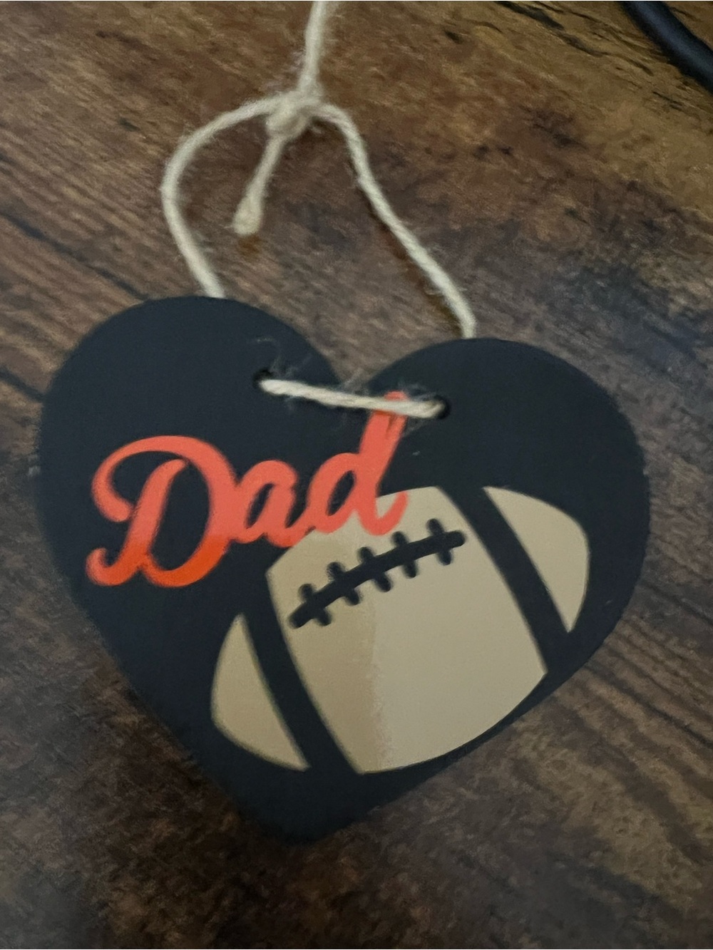 Dad Football Heart Handcrafted Wooden Holiday Ornament